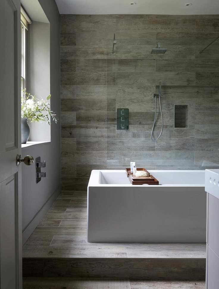 Grey wood-effect porcelain tiles