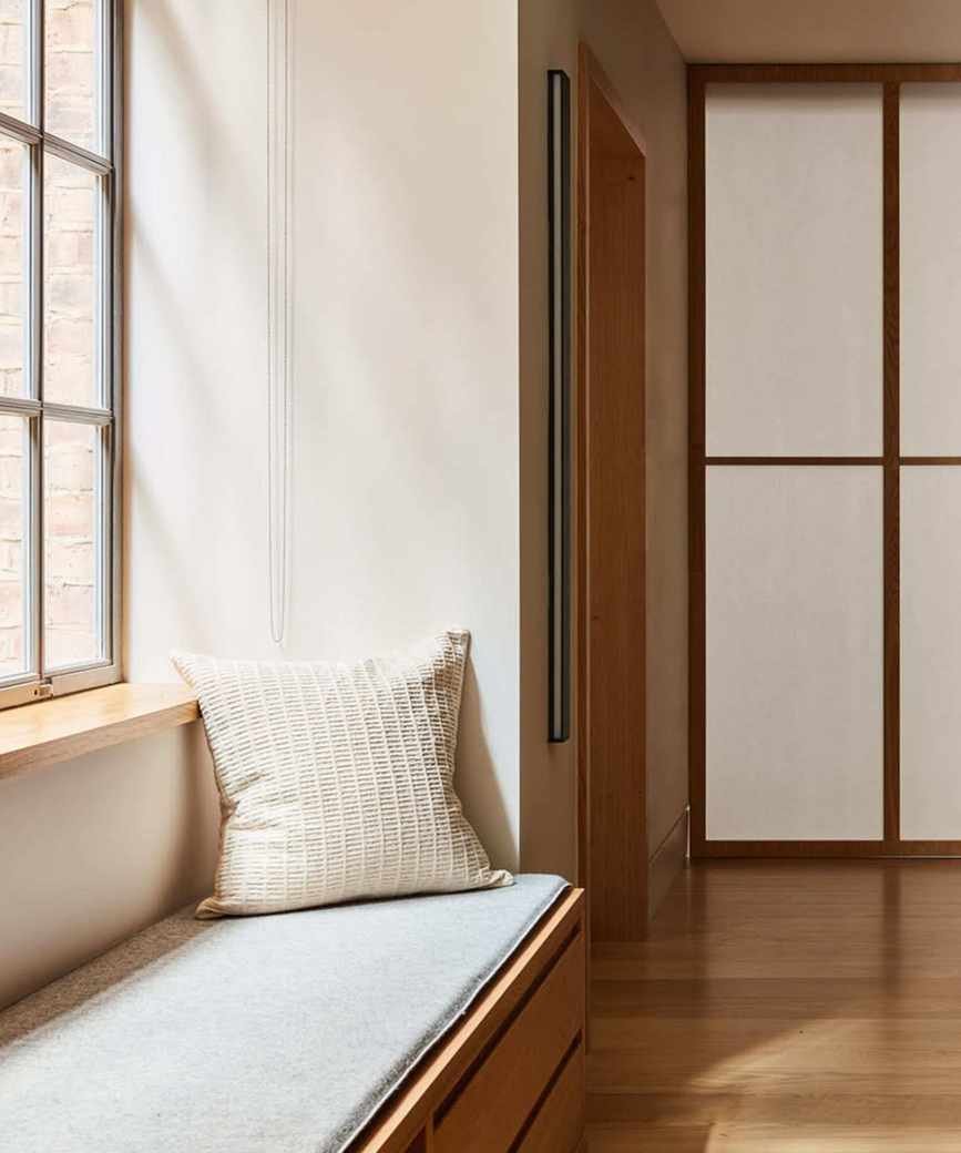 A Japandi-style minimalist window seat
