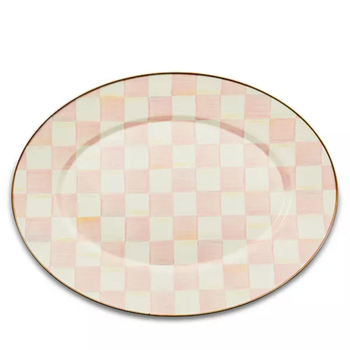 Pink and white check serving platter