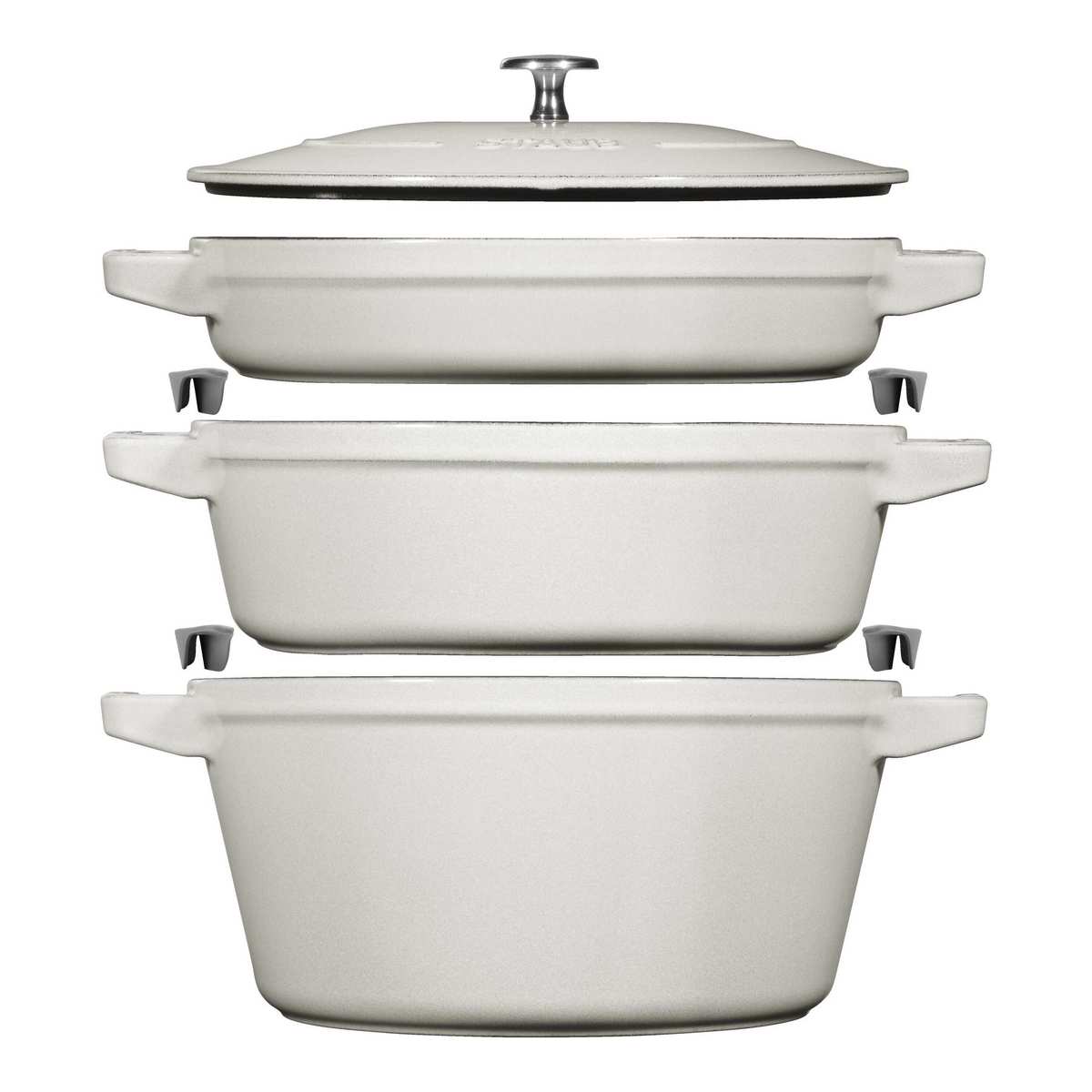 Staub Stackable Set 3-Pcs Cast Iron Pot Set Stackable White Truffle