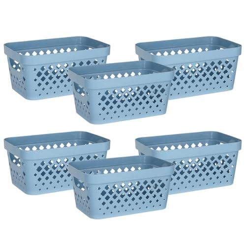Blue hard plastic storage bins