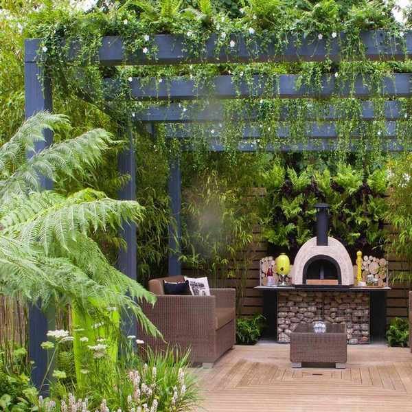 decking, outdoor oven and pergola