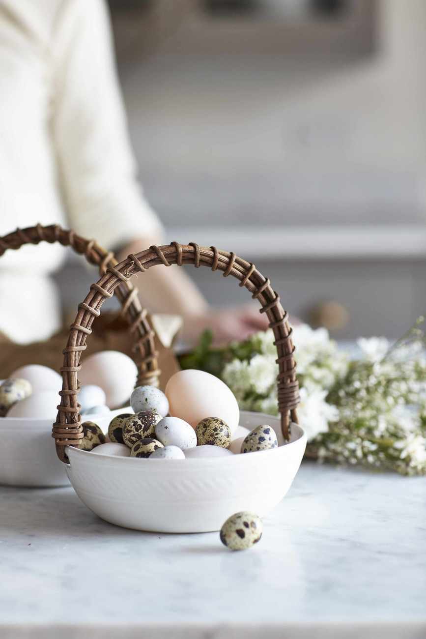painted easter eggs in a basket
