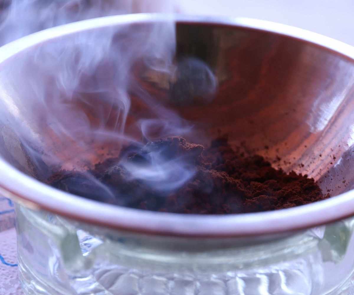 Burning coffee grounds