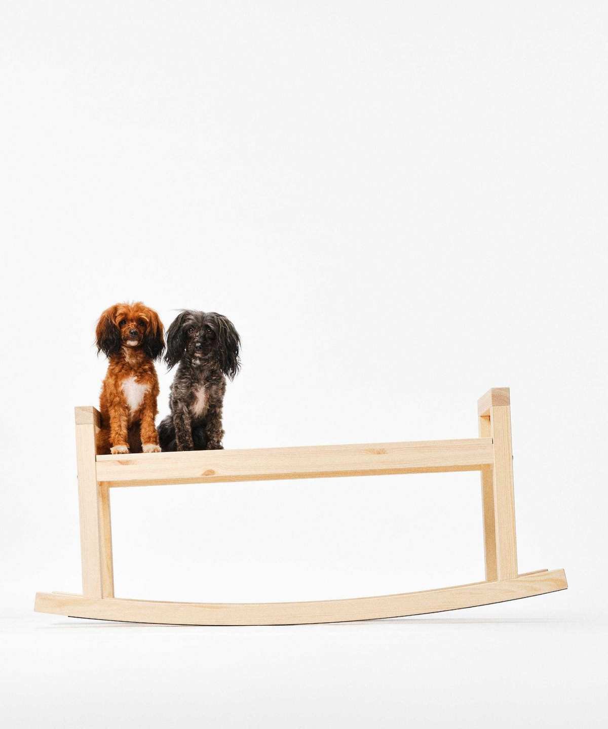 a rocking bench with two dogs on it