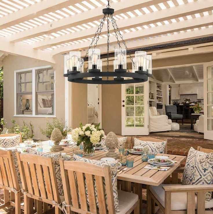 patio with chandelier