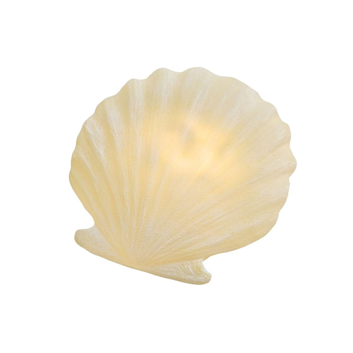 A white shell-shaped light with a glowy light.