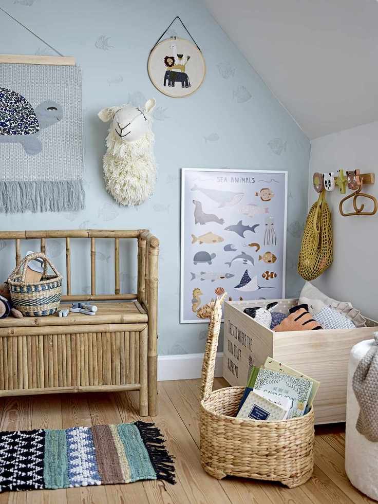 Playroom storage ideas with baskets and boxes