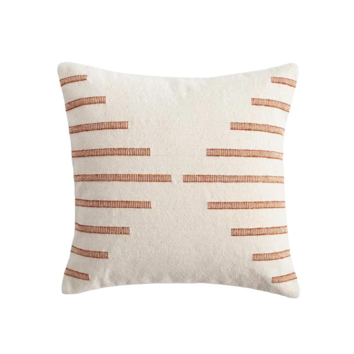 beige pillow with clay stripes