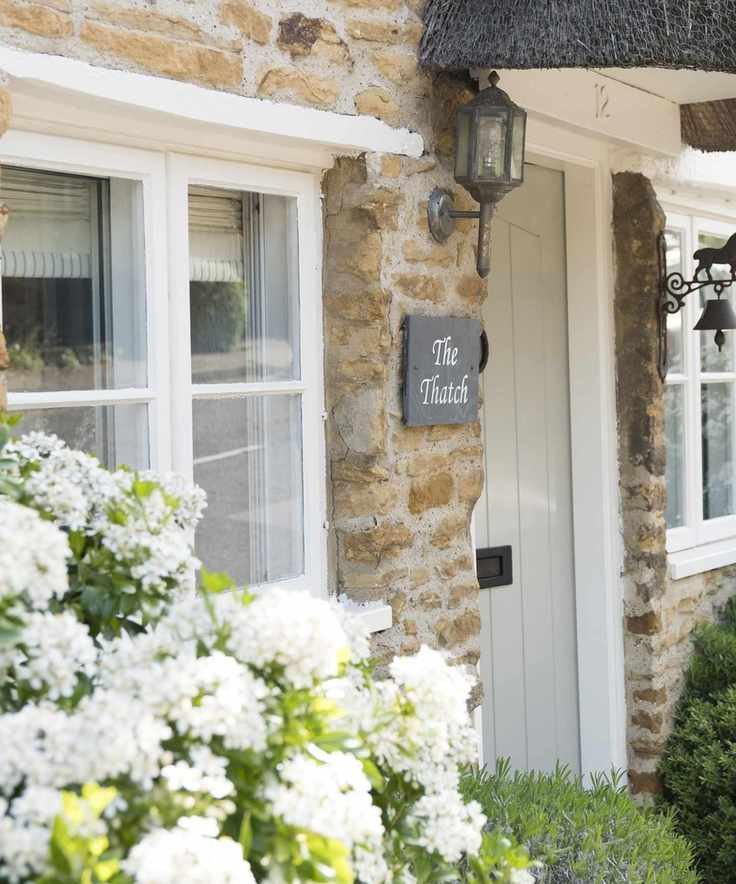 porch with white hydrangea