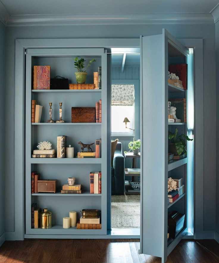 secret door in shelves to office
