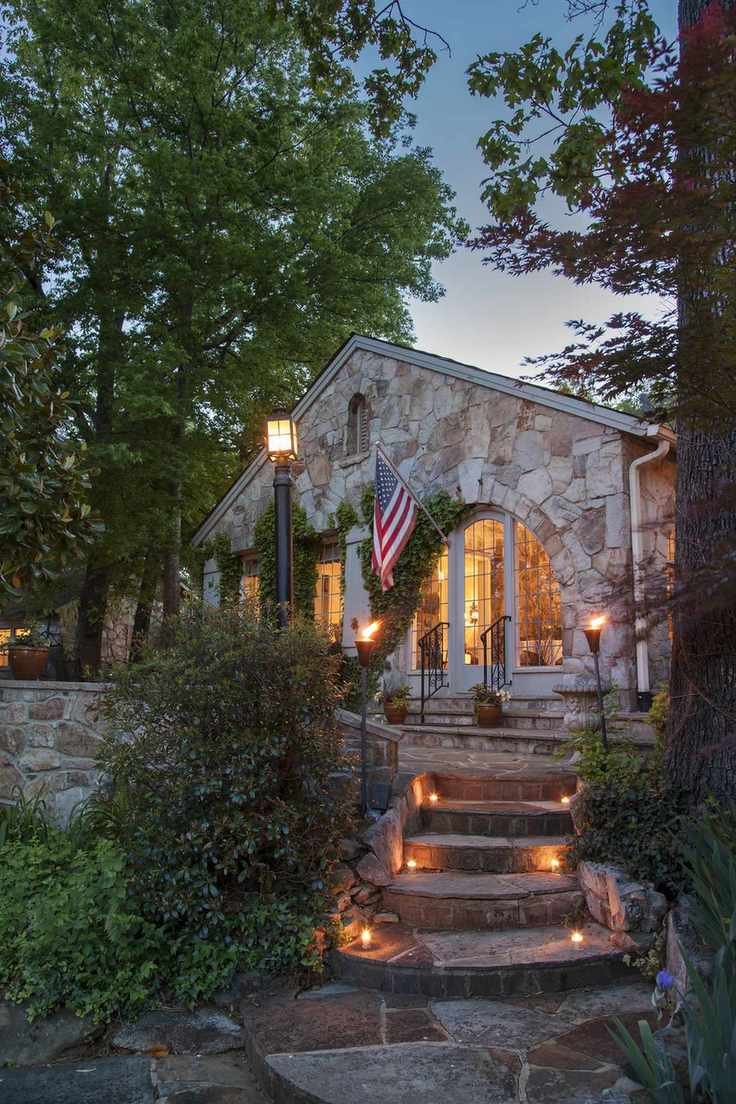 illuminated steps leading to house