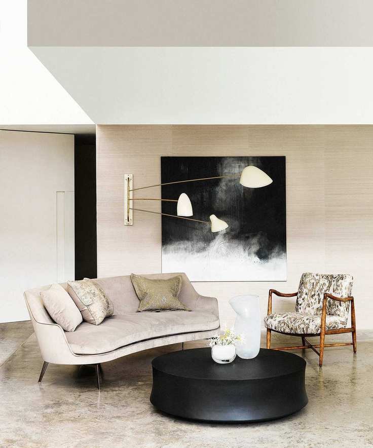glamorous neutral living room with velvet sofa
