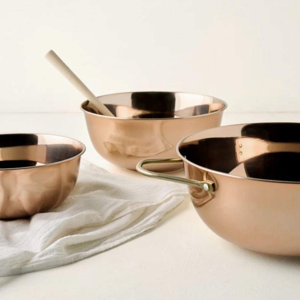 Set of three copper bowls
