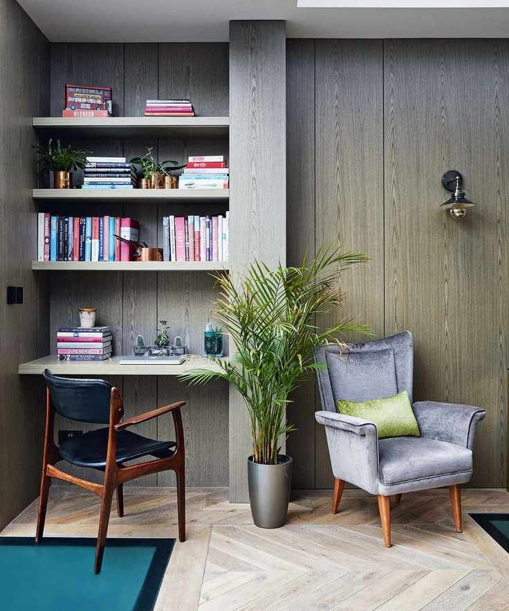 Living room organization with corner desk