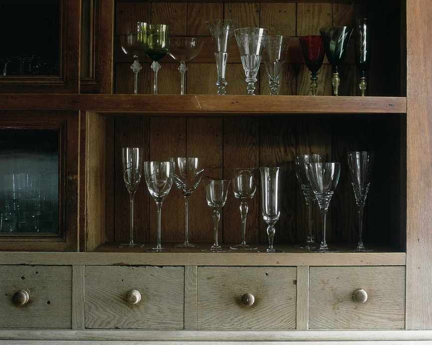 glasses in a cupboard