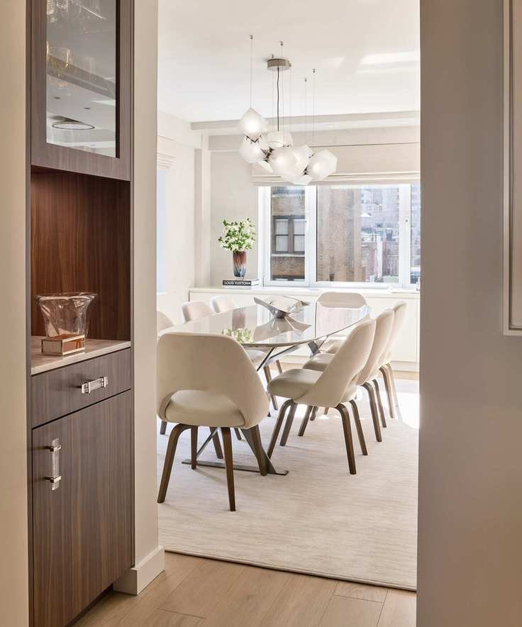 Walnut cabinets showing dining area