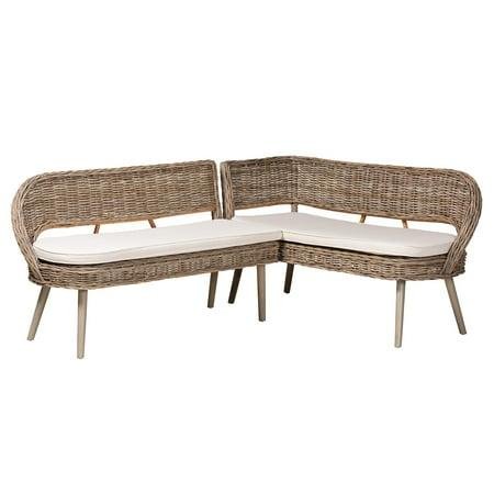 Bali &amp;amp; Pari Raisa Rattan Boho Dining Nook Banquette Set, Greywashed