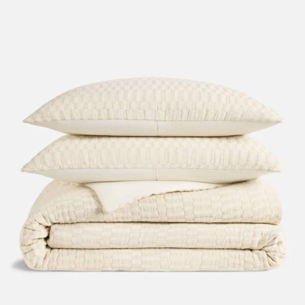 Ecru Woven Checkerboard Duvet Set