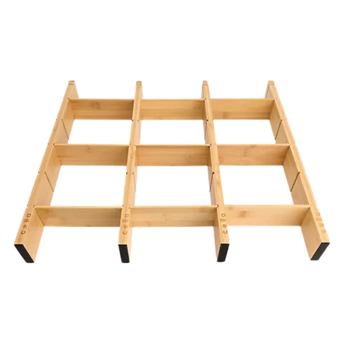 A wooden drawer organizer