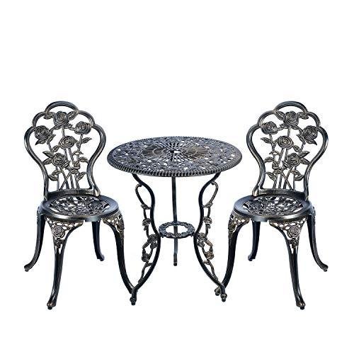 C/g 3 Piece Bistro Set, Outdoor Patio Table, Anti-Rust Cast Aluminum for Front Porch & Yard (antique Copper)