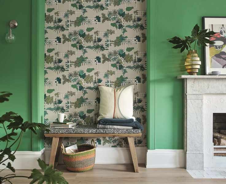 Hallway with green wallpaper