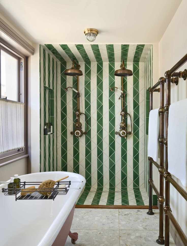 Green and white striped diamond tiles