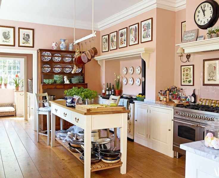 Country kitchen with antiques and freestanding island
