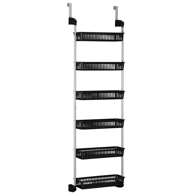 Household Essentials 6 Basket Over-The-Door Storage Rack Black: Universal Storage With Hooks, 6 Shelves, 11 Lb Capacity