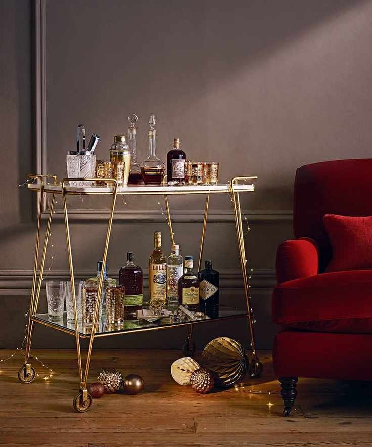 Bar cart with fairy lights