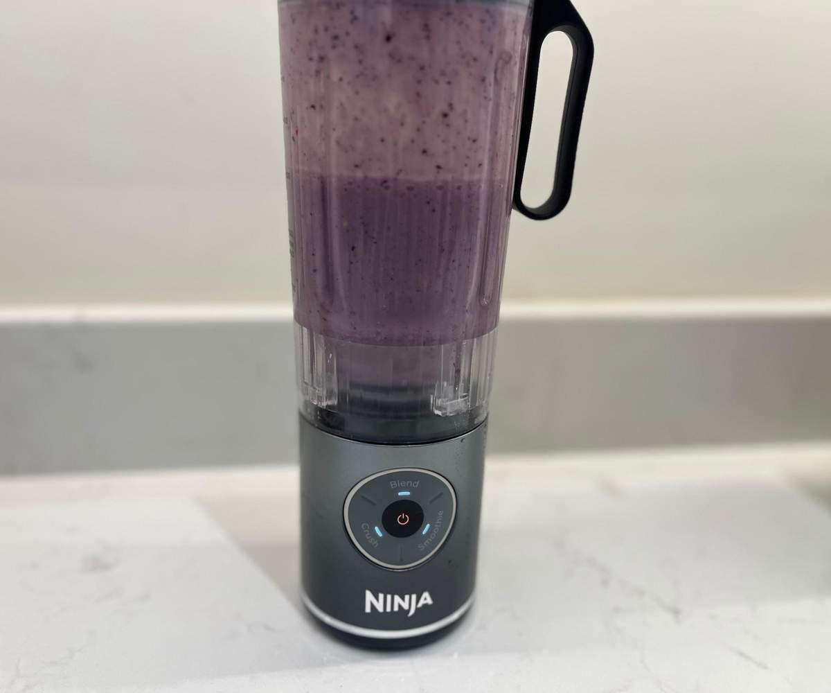 Blending a berry smoothie in the Ninja Blast Max