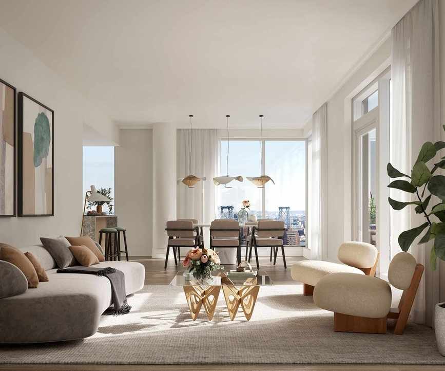 Cream chairs, wooden back, open plan dining room