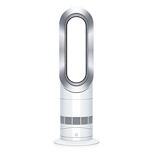 A Dyson oval cut out fan and heater woth a white base