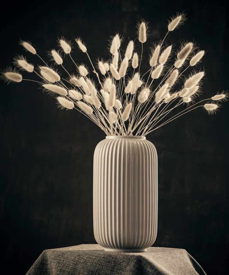 dried bunny tail grass in a cream vase